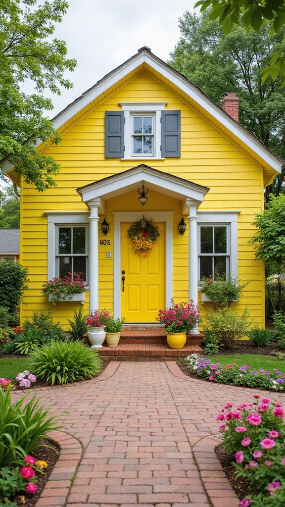 44 Home Painting Ideas Exterior Colors That Add Instant Charm - 40. Bright Lemon Yellow