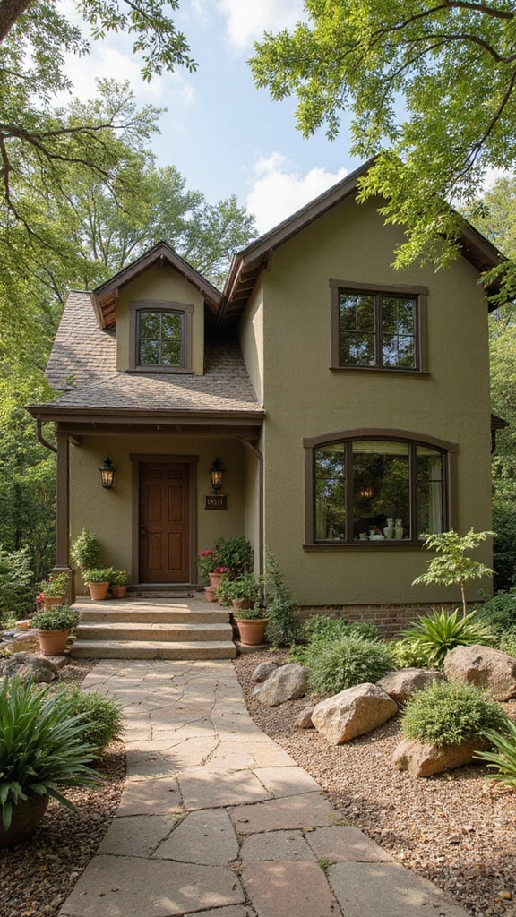 44 Home Painting Ideas Exterior Colors That Add Instant Charm - 42. Rustic Olive