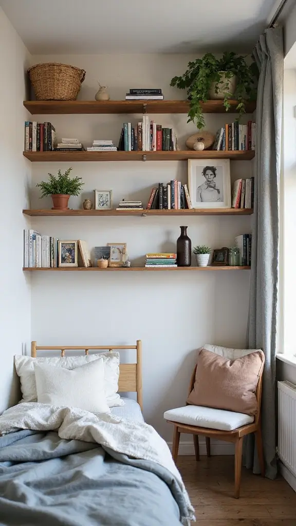 44 Room Arrangement Ideas Bedroom Layouts That Maximize Comfort - 11. Open Shelving for Display
