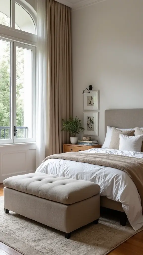 44 Room Arrangement Ideas Bedroom Layouts That Maximize Comfort - 36. Stylish Storage Ottoman