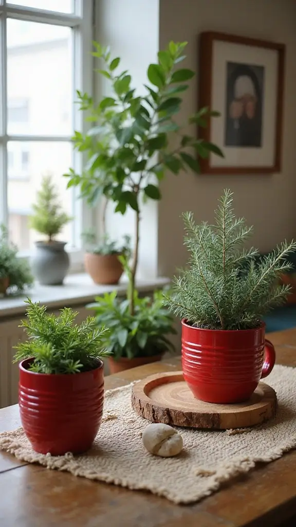 44 Small Apartment Christmas Decor Ideas That Spark Joy - 22. Holiday-Themed Planters