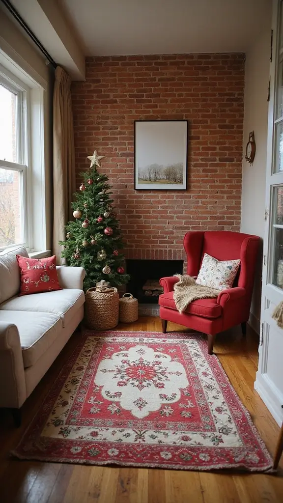 44 Small Apartment Christmas Decor Ideas That Spark Joy - 27. Festive Rug