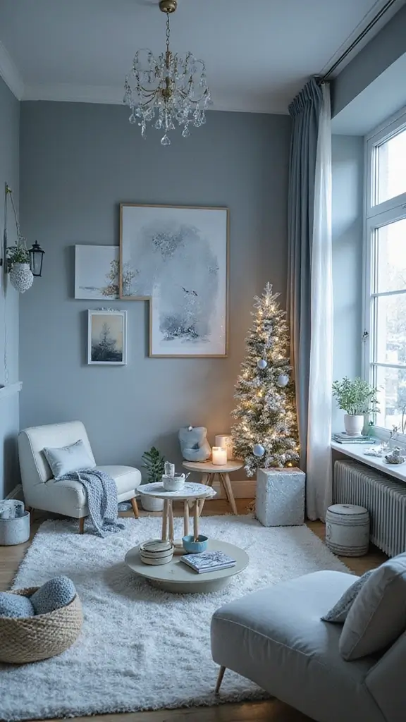 44 Small Apartment Christmas Decor Ideas That Spark Joy - 29. Winter Wonderland Theme