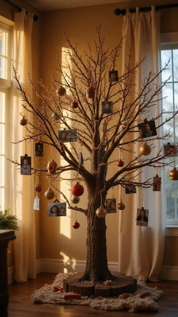 44 Small Apartment Christmas Decor Ideas That Spark Joy - 31. Personalized Family Tree