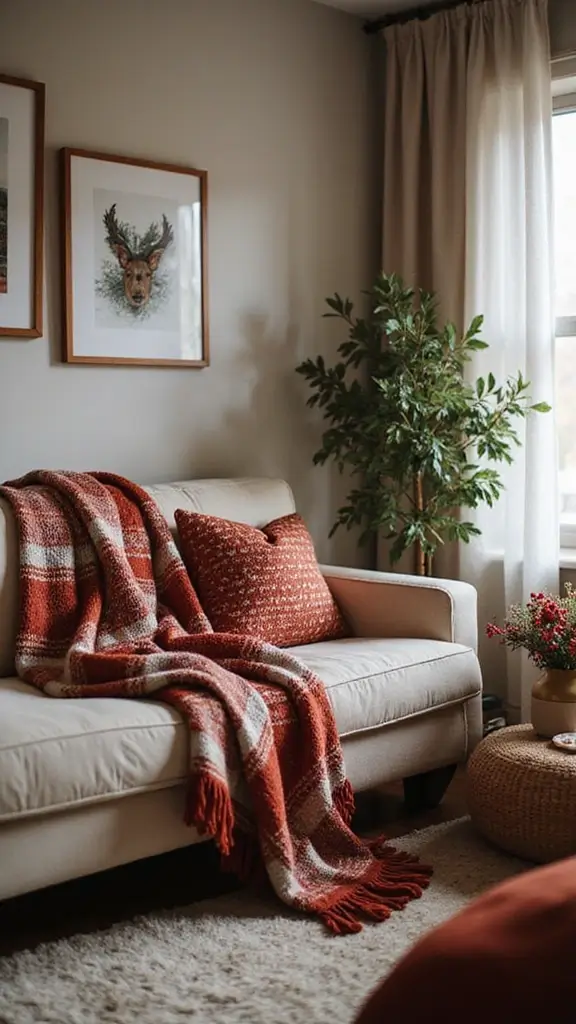 44 Small Apartment Christmas Decor Ideas That Spark Joy - 33. Seasonal Throw Blankets