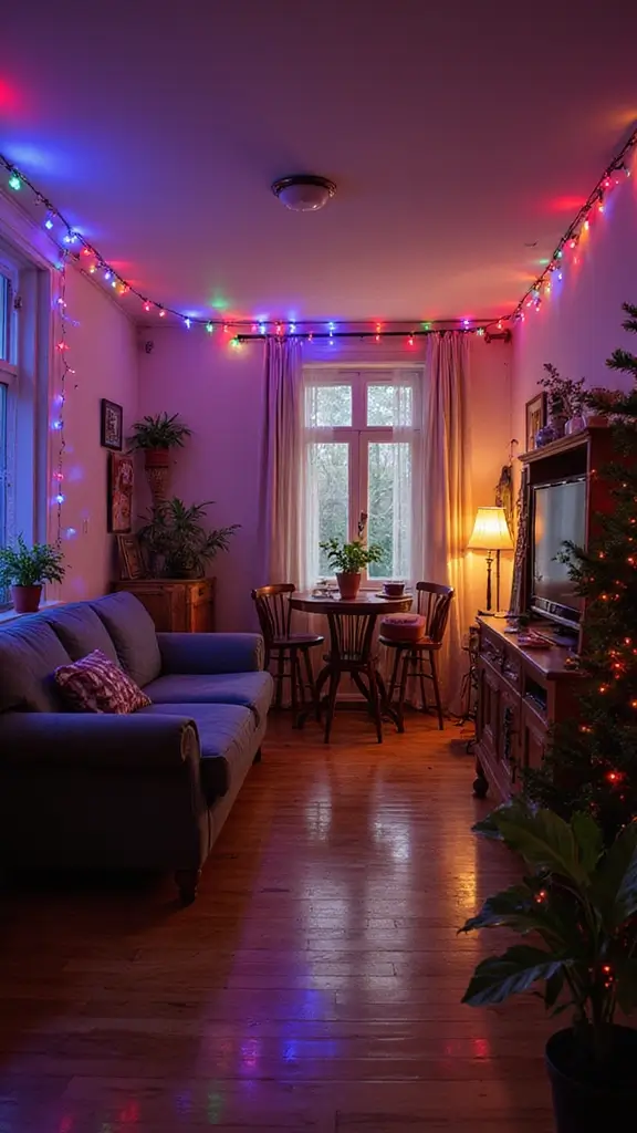 44 Small Apartment Christmas Decor Ideas That Spark Joy - 34. Charm with Colorful Christmas Lights