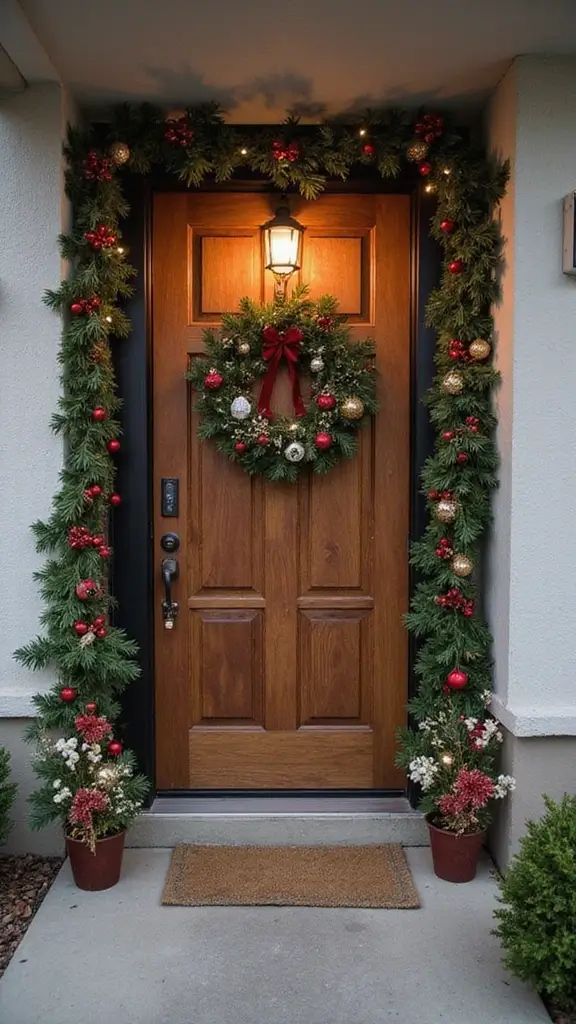 44 Small Apartment Christmas Decor Ideas That Spark Joy - 38. Holiday Door Decor