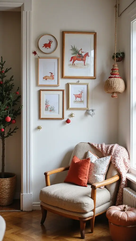 44 Small Apartment Christmas Decor Ideas That Spark Joy - 41. Festive Wall Art