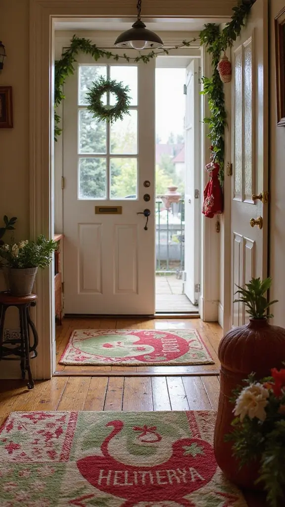 44 Small Apartment Christmas Decor Ideas That Spark Joy - 43. Whimsical Floor Mats