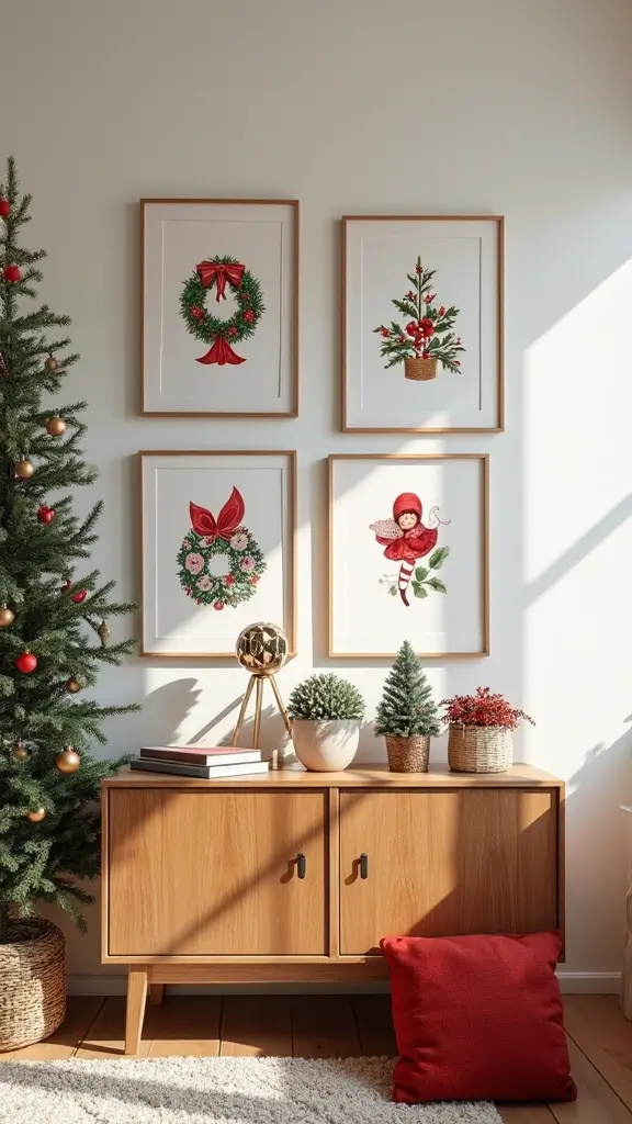 44 Small Apartment Christmas Decor Ideas That Spark Joy - 8. Seasonal Artwork