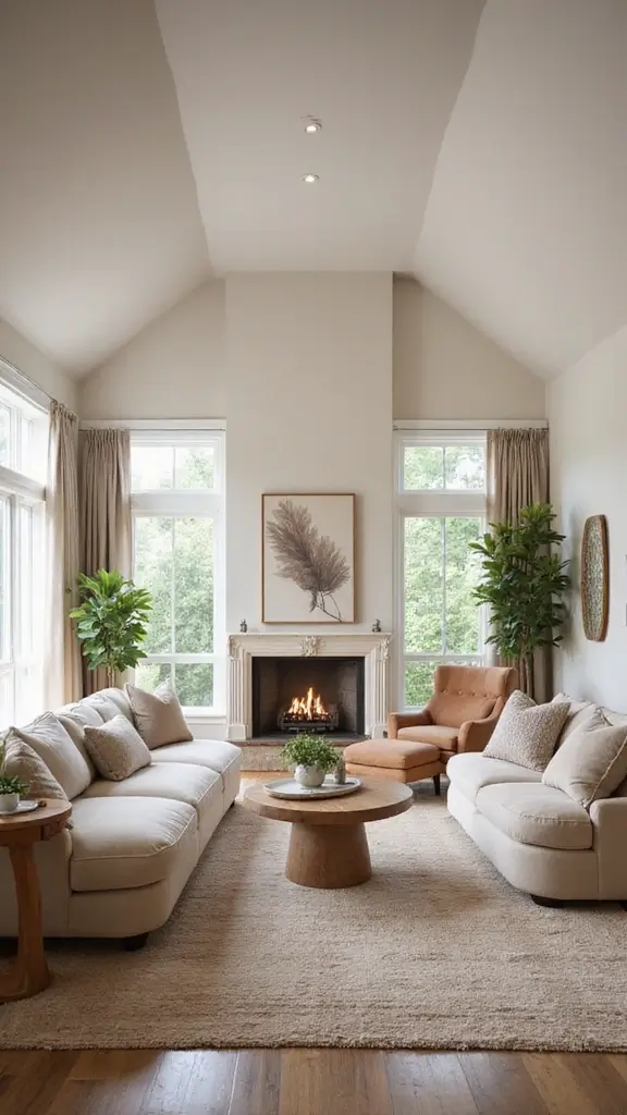 44 Vaulted Ceiling Living Room Ideas That Open Up Space - 17. Soft, Curvy Furniture