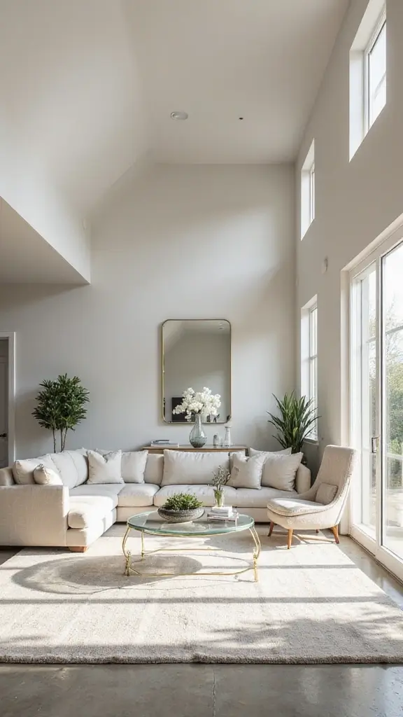 44 Vaulted Ceiling Living Room Ideas That Open Up Space - 18. Reflective Surfaces for Light