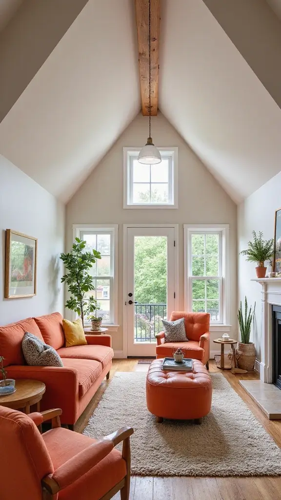 44 Vaulted Ceiling Living Room Ideas That Open Up Space - 22. Bright Pops of Color