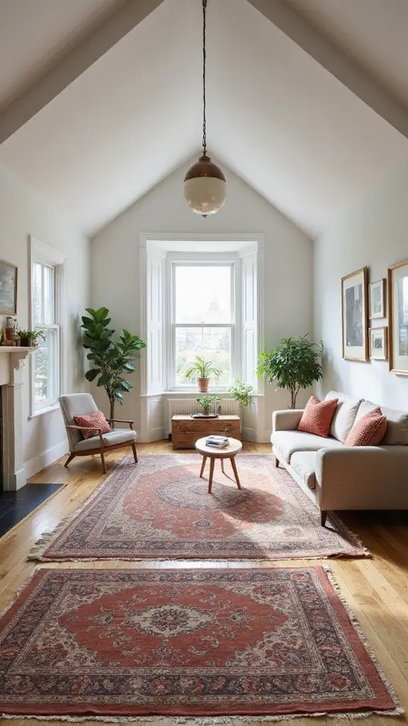 44 Vaulted Ceiling Living Room Ideas That Open Up Space - 25. Using Rugs for Zoning