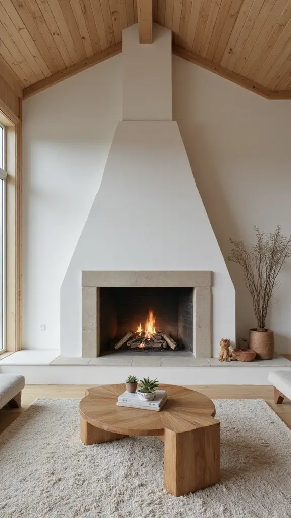 44 Vaulted Ceiling Living Room Ideas That Open Up Space - 28. Introduce a Fireplace