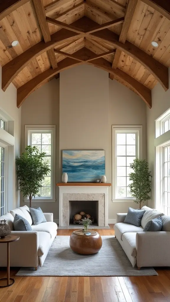 44 Vaulted Ceiling Living Room Ideas That Open Up Space - 29. Artistic Ceiling Treatments