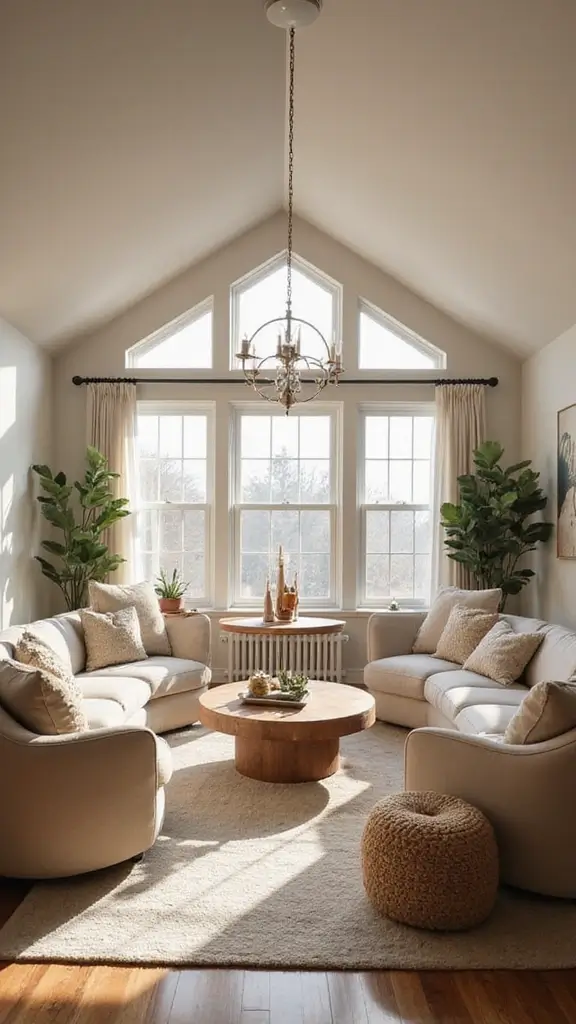 44 Vaulted Ceiling Living Room Ideas That Open Up Space - 33. Incorporating Soft Corners