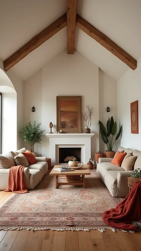 44 Vaulted Ceiling Living Room Ideas That Open Up Space - 36. Incorporating Cultural Elements