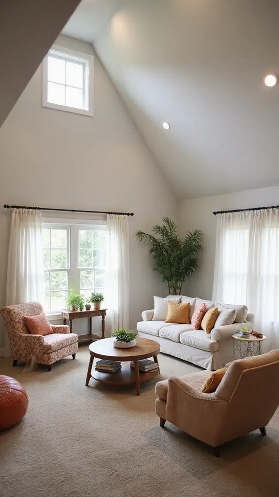 44 Vaulted Ceiling Living Room Ideas That Open Up Space - 37. Fun Furniture Arrangements