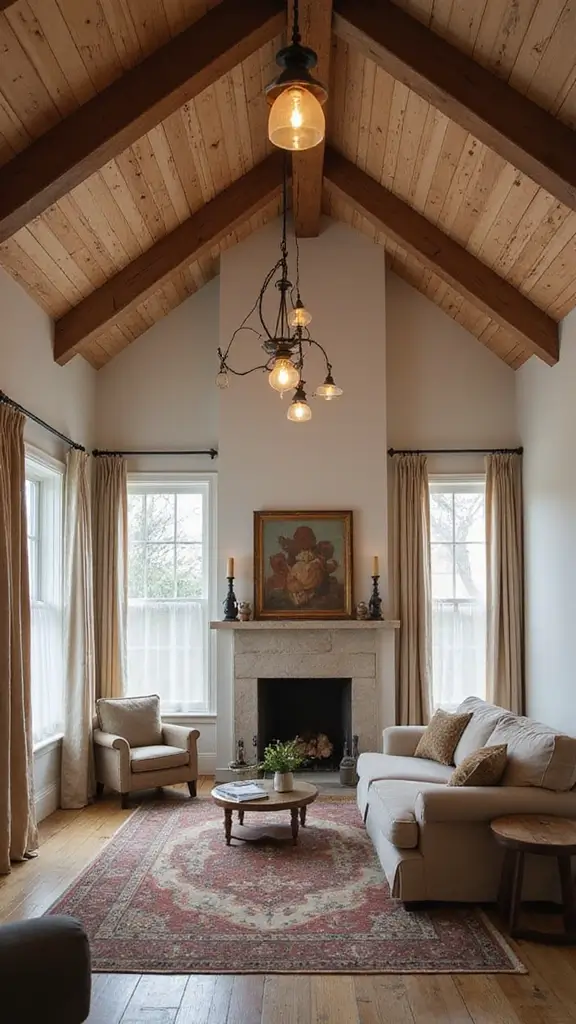 44 Vaulted Ceiling Living Room Ideas That Open Up Space - 38. Vintage Lighting Fixtures