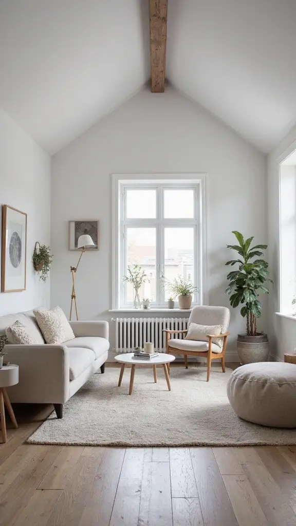 44 Vaulted Ceiling Living Room Ideas That Open Up Space - 5. Minimalist Scandinavian Vibes