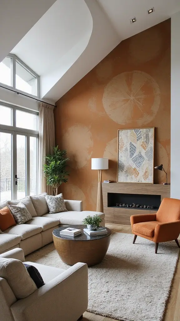 44 Vaulted Ceiling Living Room Ideas That Open Up Space - 7. Bold Accent Walls