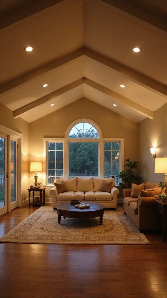 44 Vaulted Ceiling Living Room Ideas That Open Up Space - 8. Layered Lighting Designs