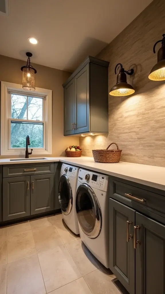 45 Laundry Room Layout Floor Plans That Save Time and Stress - 28. Elegant Lighting Options