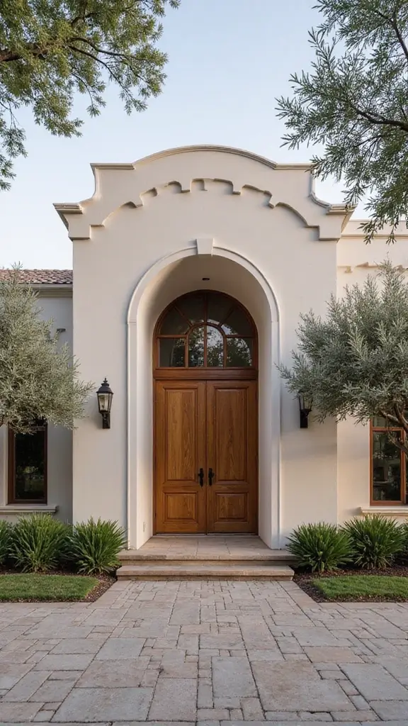 45 Modern Mediterranean Homes Exterior Styles That Shine - 1. Clean Lines with Arched Doorways