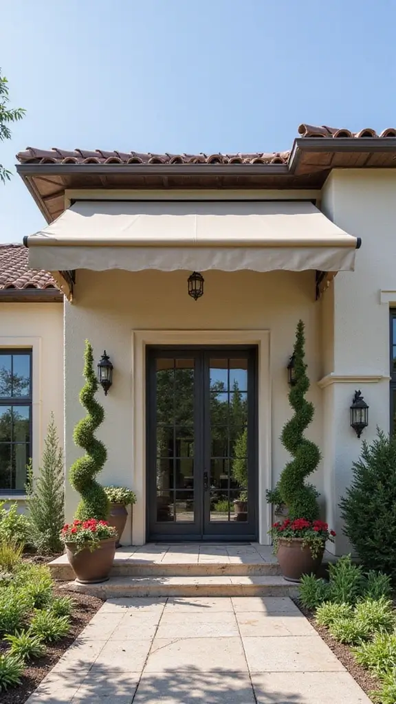 45 Modern Mediterranean Homes Exterior Styles That Shine - 18. Stylish Awnings