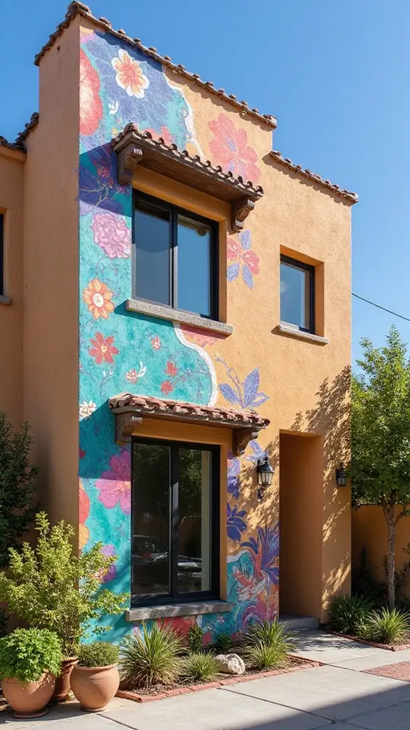 45 Modern Mediterranean Homes Exterior Styles That Shine - 33. Artistic Wall Murals