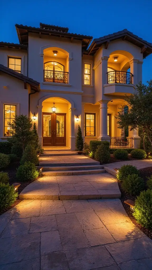 45 Modern Mediterranean Homes Exterior Styles That Shine - 43. Layered Lighting