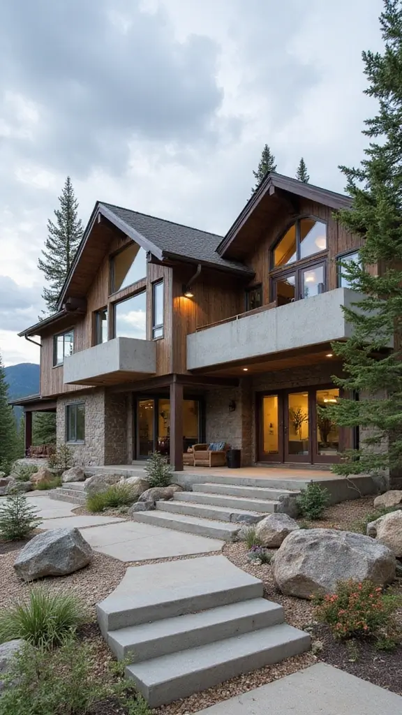 45 Modern Mountain Home Exterior Ideas That Look Striking - 33. Innovative Use of Concrete