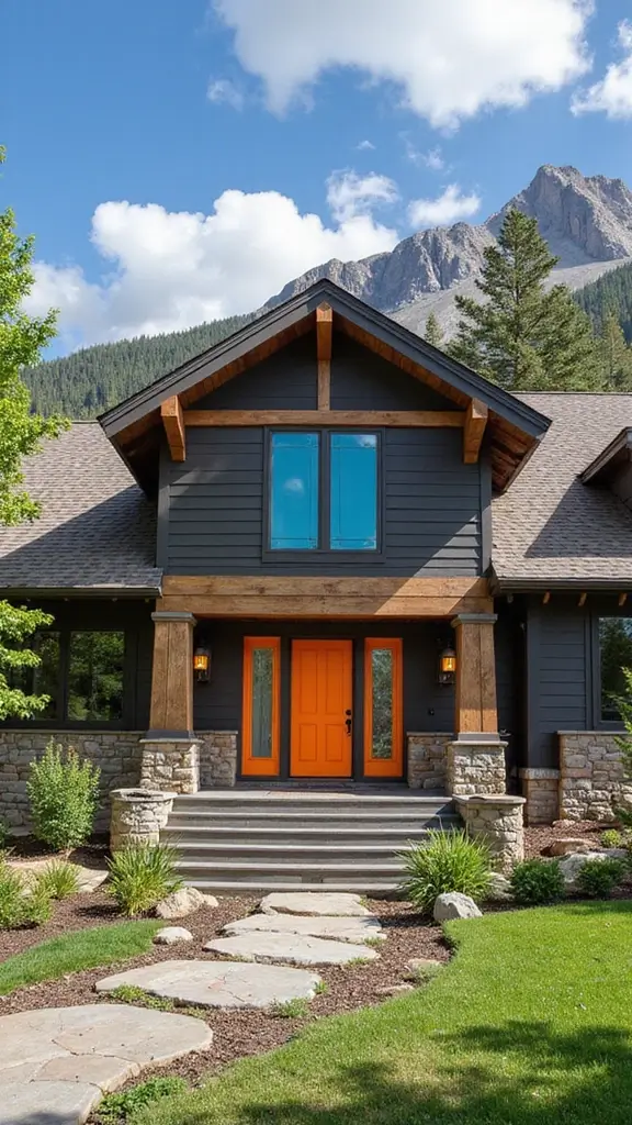 45 Modern Mountain Home Exterior Ideas That Look Striking - 36. Engaging Colorful Accents