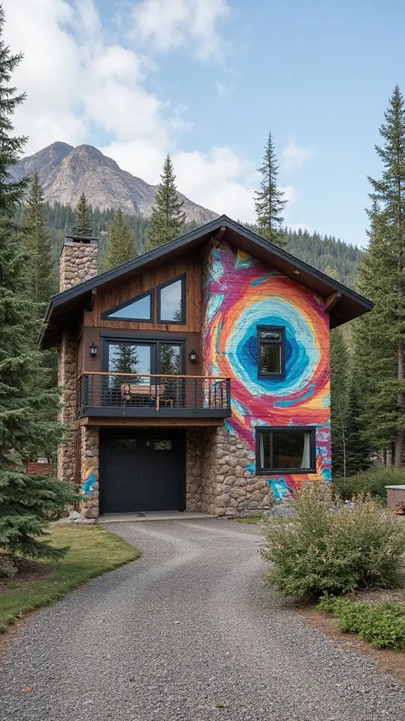 45 Modern Mountain Home Exterior Ideas That Look Striking - 37. Artistic Mural Designs