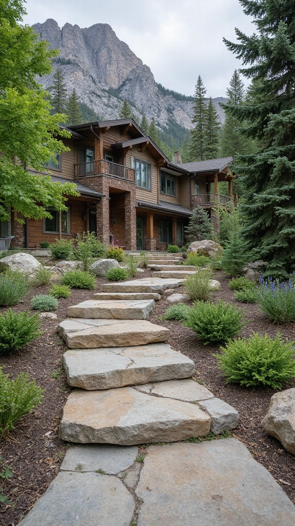 45 Modern Mountain Home Exterior Ideas That Look Striking - 8. Natural Stone Pathways