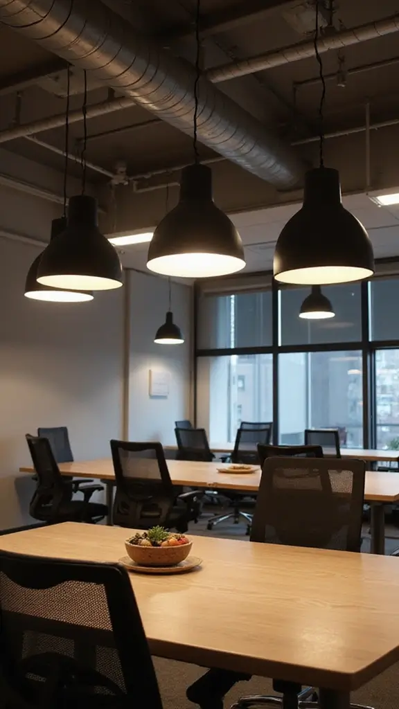 45 Office Interior Design Modern Styles for a Productive Space - 14. Statement Lighting