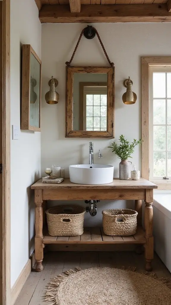 45 Rustic Home Decor Ideas That Feel Warm & Natural - 34. Rustic Bathroom Accessories