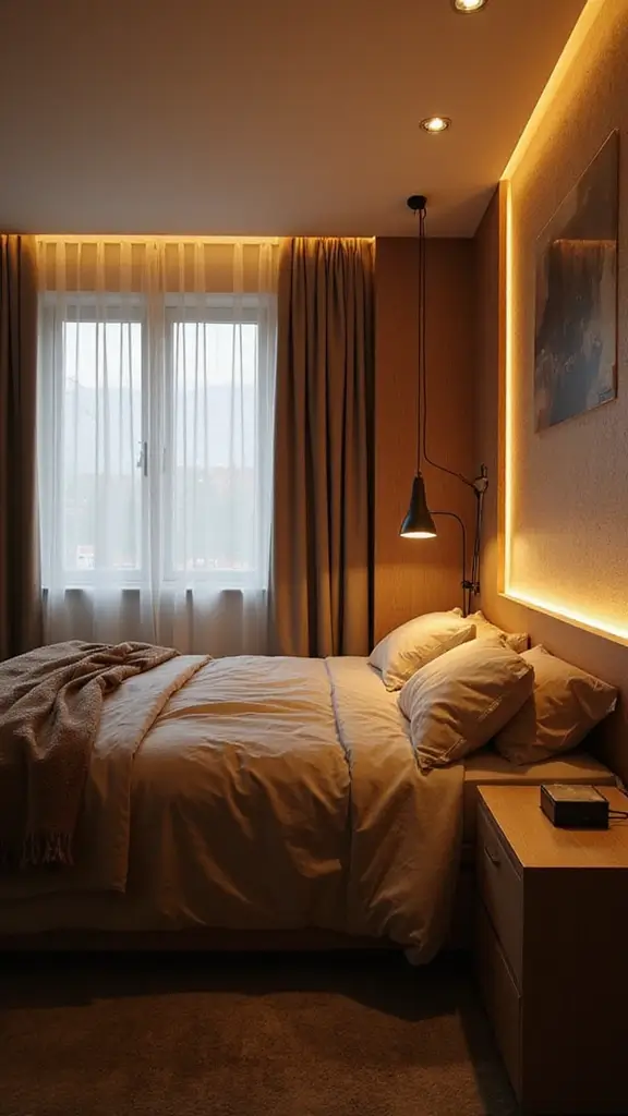 45 Small Bedroom Layout Ideas to Make Any Space Feel Bigger - 10. Layered Lighting