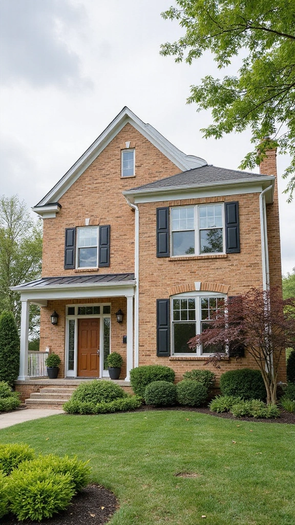 45 Tan Brick House Exterior Color Schemes That Pop - 1. Crisp White Trim and Soft Gray Accents