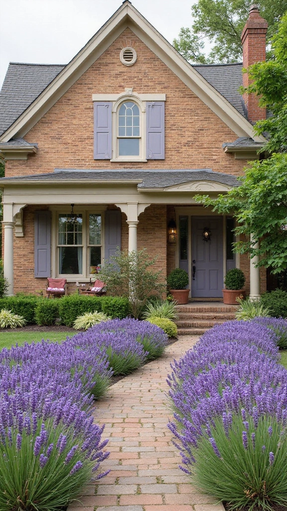 45 Tan Brick House Exterior Color Schemes That Pop - 11. Soft Lavender with Rich Cream