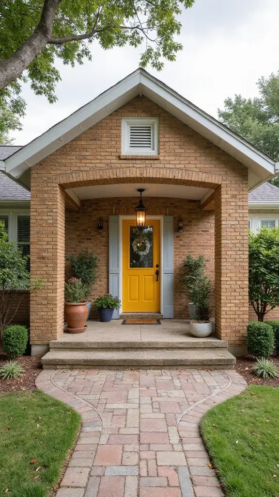 45 Tan Brick House Exterior Color Schemes That Pop - 18. Muted Mustard with Soft Gray