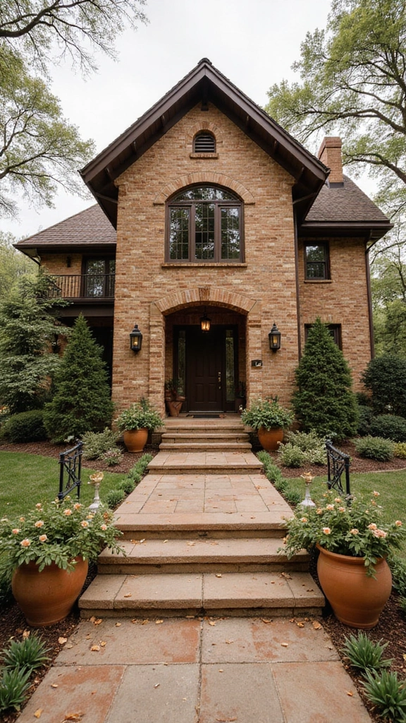 45 Tan Brick House Exterior Color Schemes That Pop - 24. Rich Chocolate and Warm Cream