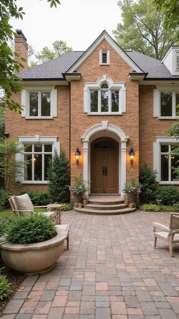 45 Tan Brick House Exterior Color Schemes That Pop - 32. Warm Taupe with Crisp White