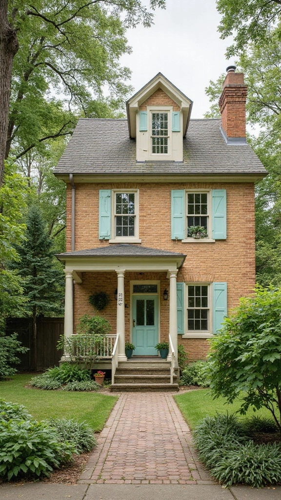 45 Tan Brick House Exterior Color Schemes That Pop - 42. Light Mint Green and Cream