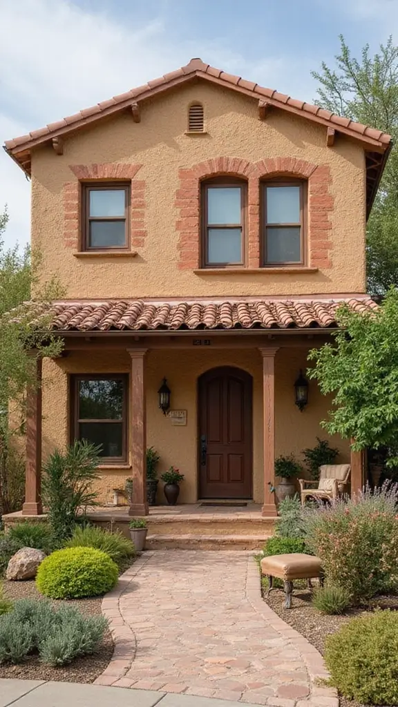 45 Tan Brick House Exterior Color Schemes That Pop - 5. Warm Terracotta with Soft Beiges