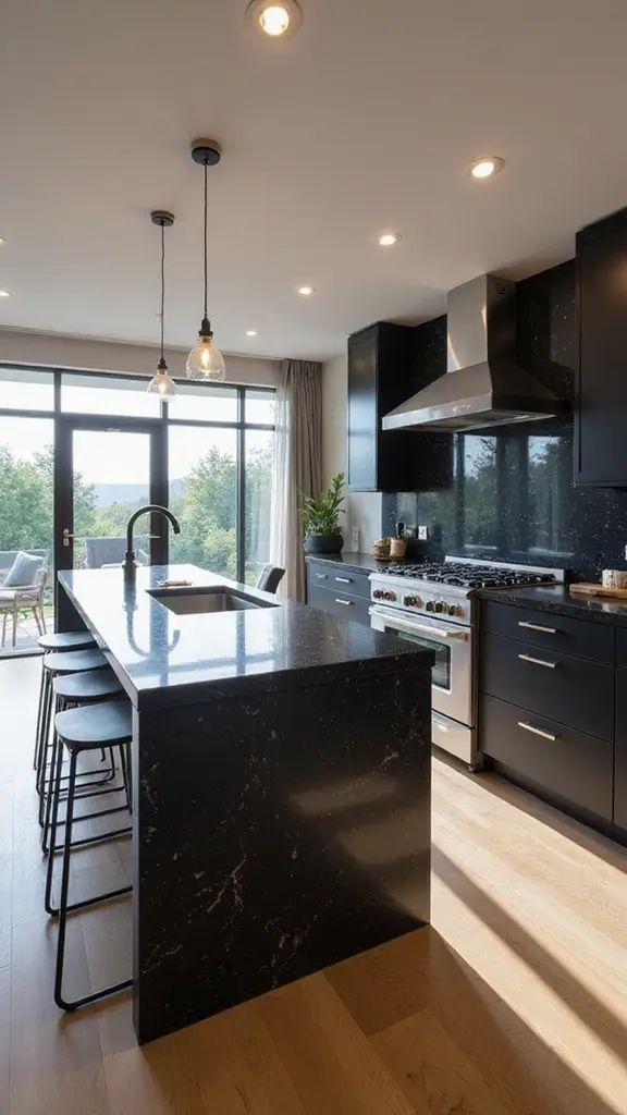 46 Black Granite Countertops Kitchen Designs That Shine Bright - 10. Open Concept Living
