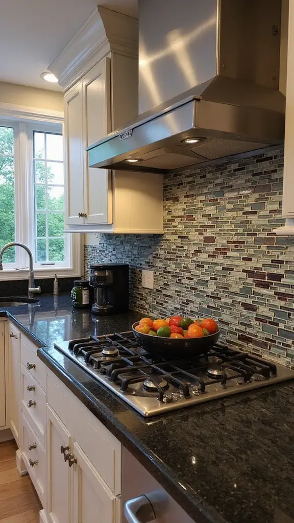 46 Black Granite Countertops Kitchen Designs That Shine Bright - 11. Stylish Backsplash Pairing