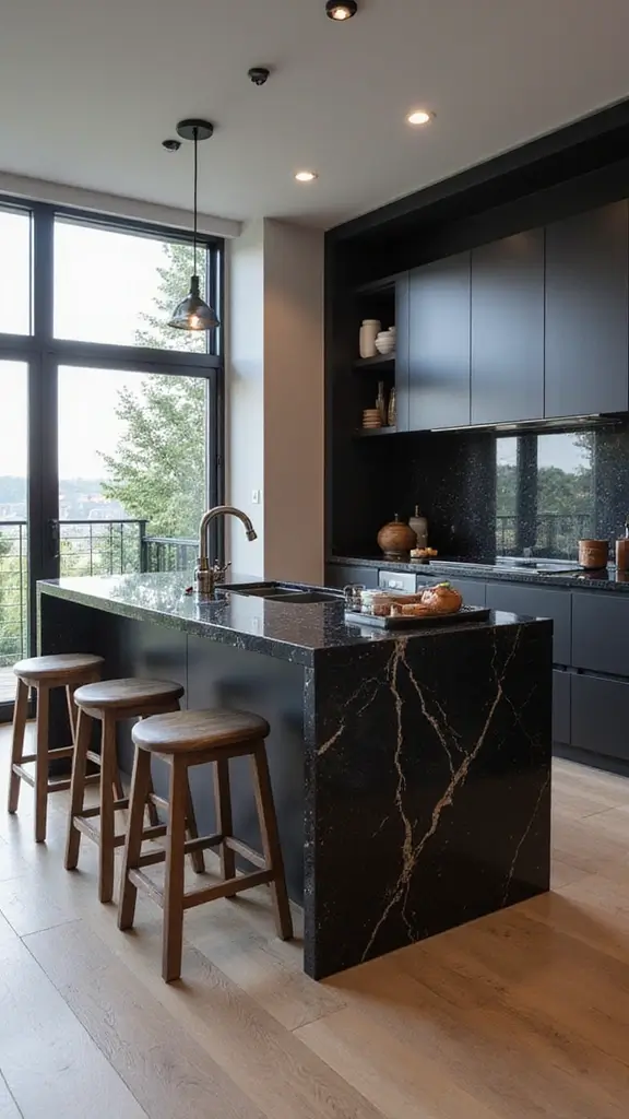46 Black Granite Countertops Kitchen Designs That Shine Bright - 12. Statement Islands
