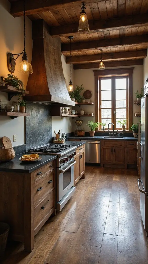 46 Black Granite Countertops Kitchen Designs That Shine Bright - 2. Rustic Charm Meets Modern Edge